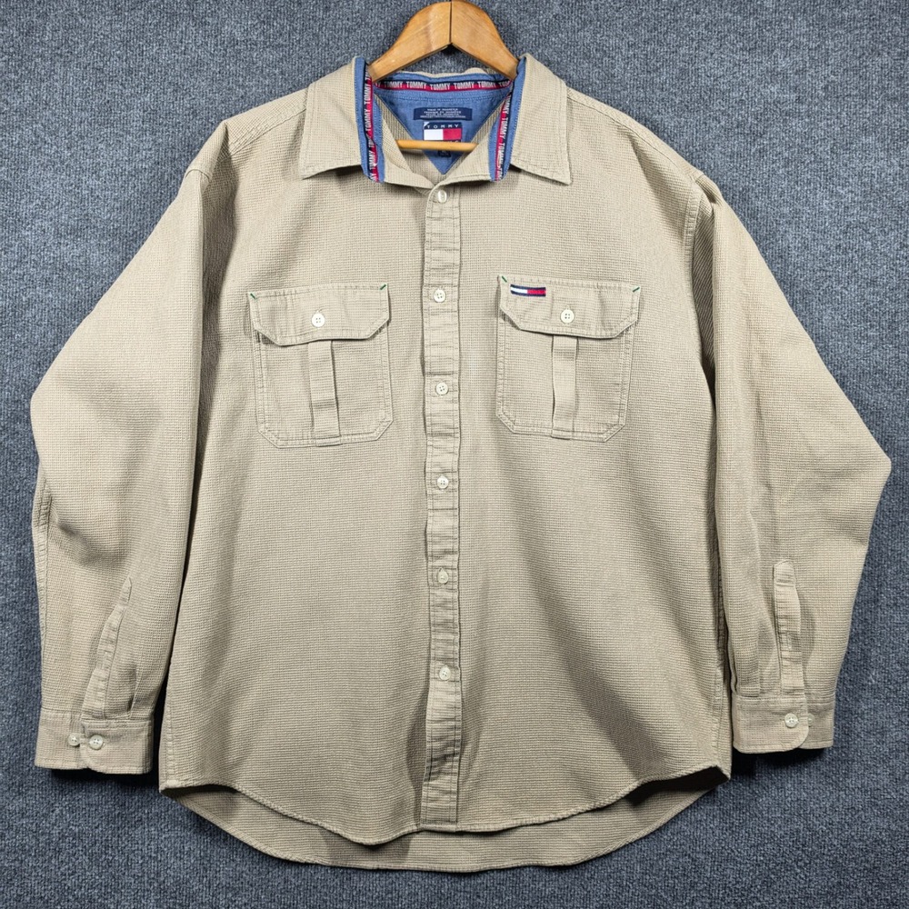 Tommy Hilfiger Shirt Mens Extra Small Waffle Knit Embroidered Back Logo